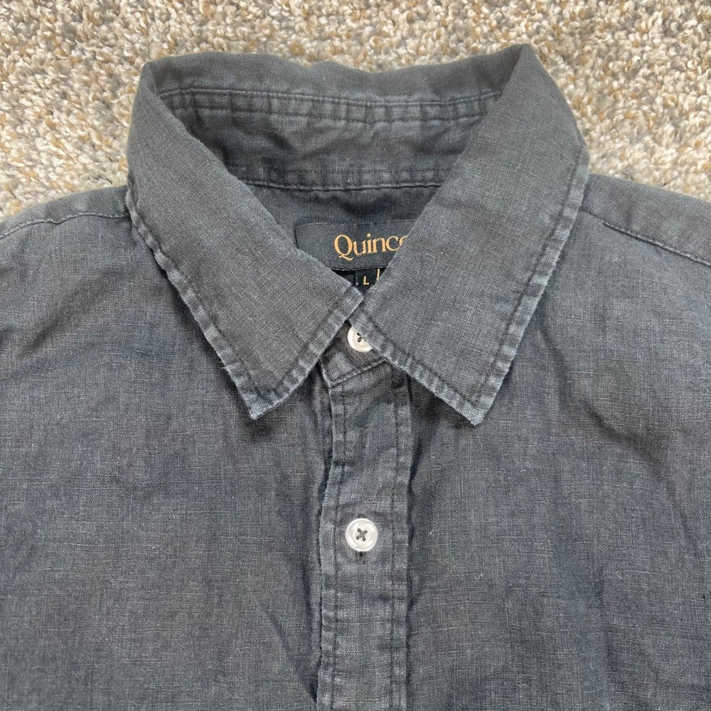 Quince Mens Large European Linen Short Sleeve Button Down Shirt Charcoal Grey